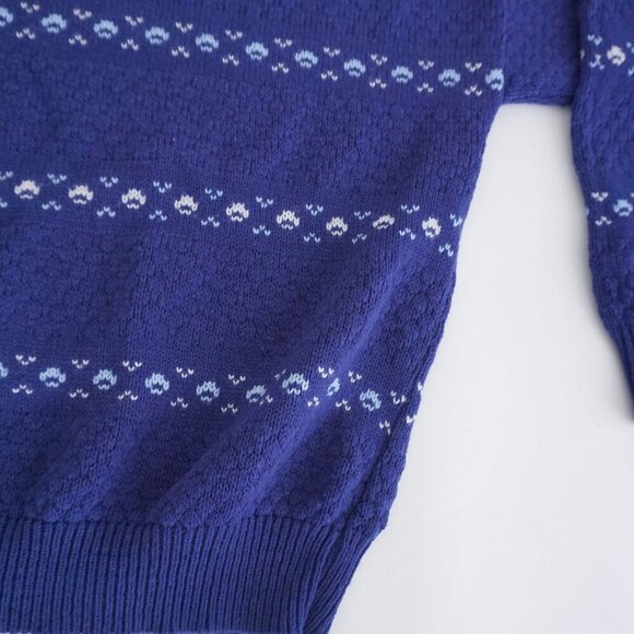 Vintage Village Green Navy Knit Eclectic Fair Isle Fisherman Crewneck Sweater L - Picture 6 of 11